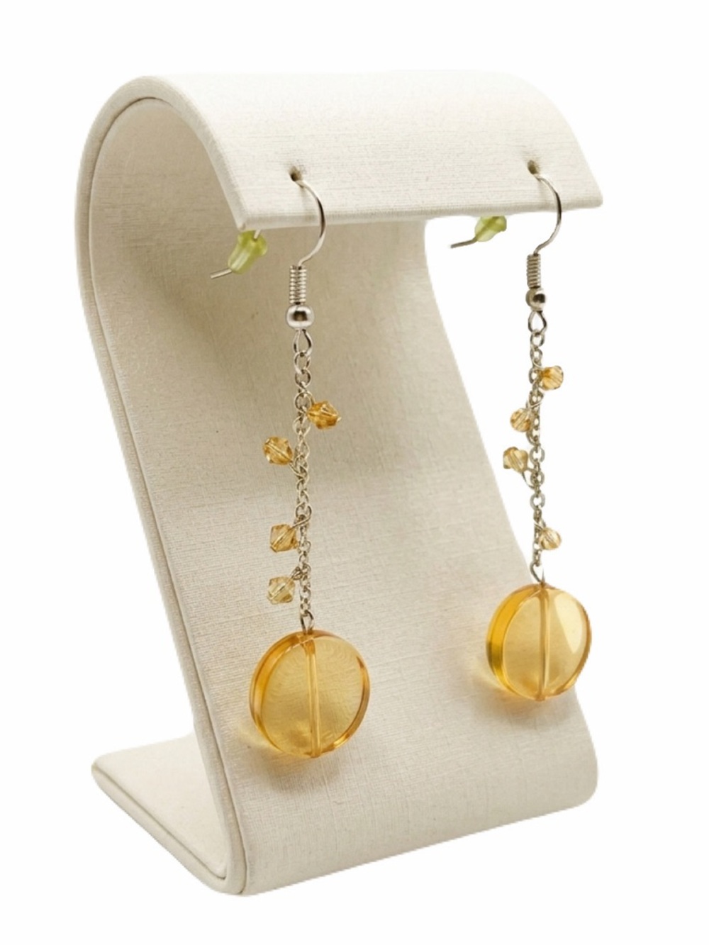 New S925 Sterling Silver Yellow Rutilated Quartz Crystal Daisy Vine Earrings